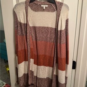 Maurices Multicolor Striped Cardigan - Brown, White, Pink